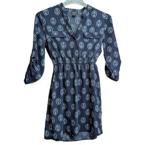 Justify Women's Medium 3/4 Sleeve Dress Blue With Aqua Anchor White Circle EUC